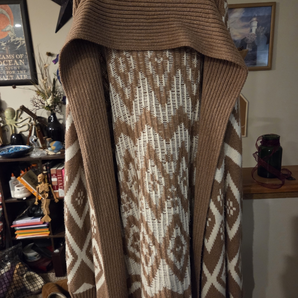 Old Navy Brown and Cream Women's Cardigan